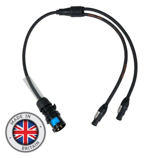 Moulded Y Split - 1.0m 2.5mm 16A Male - 2 x powerCON TRUE1 Female