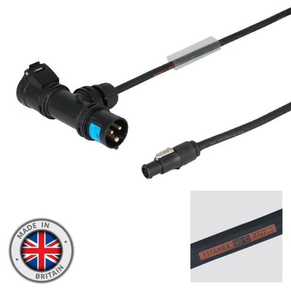 5m PCE 16A Black T-Connect to powerCON TRUE1 TOP Cable