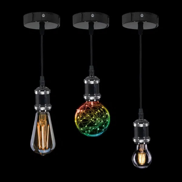 E27 Pendant Kit - Black Chrome with Black Fabric Cord