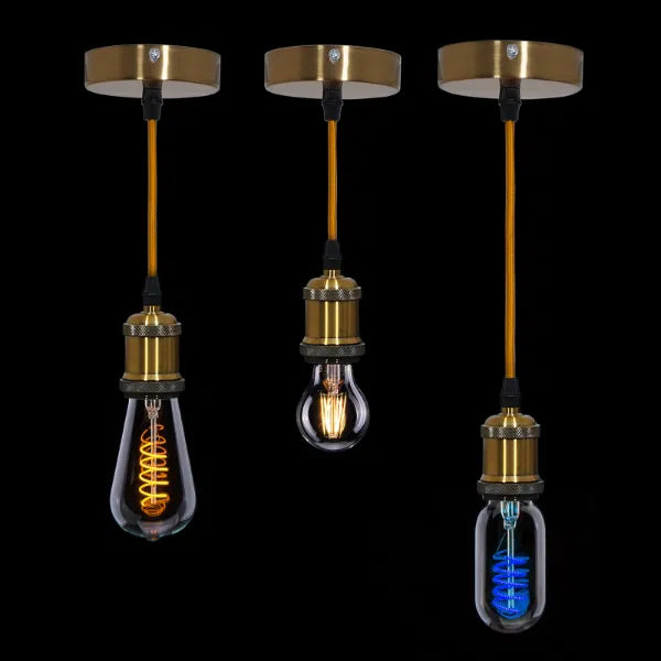 E27 Pendant Kit - Antique Gold with Gold Fabric Cord