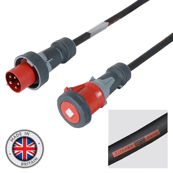 10m 63A Male - 63A Female 3PH 16mm 5C Cable, Mennekes