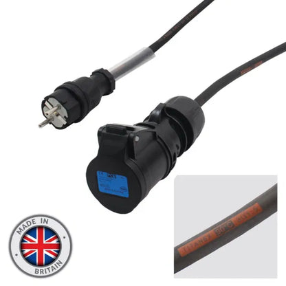 Schuko Plug to PCE 16A Black Socket 1m Cable
