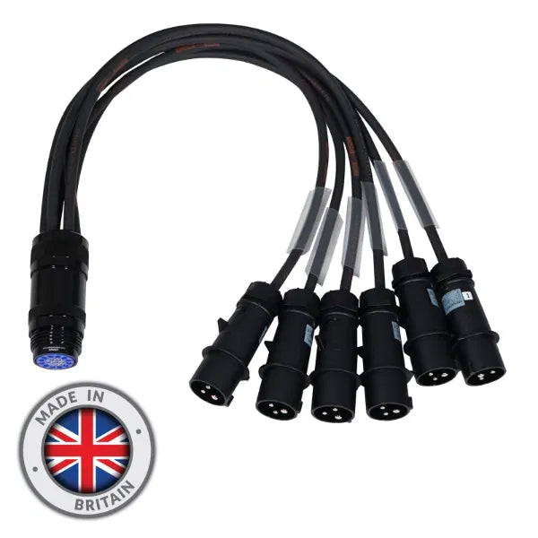16A Mennekes Male - Socapex 19-Pin Female 2.5mm Fan-In Cable
