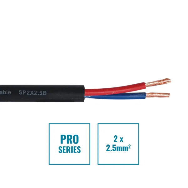 PRO 2 Core 2 x 2.5mm Speaker Cable SP2X2.5B, 100m Drum Black