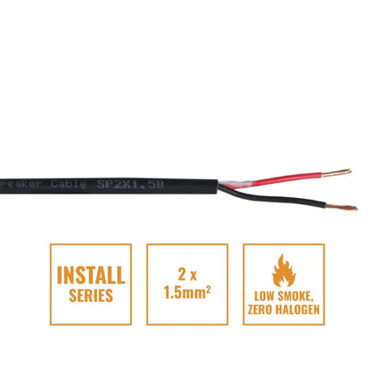 INSTALL LSZH 2 Core 2 x 1.5mm2 Speaker Cable SP2X1.5B, 100m Drum Black