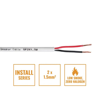 INSTALL LSZH 2 Core 2 x 1.5mm2 Speaker Cable SP2X1.5W, 100m Drum White
