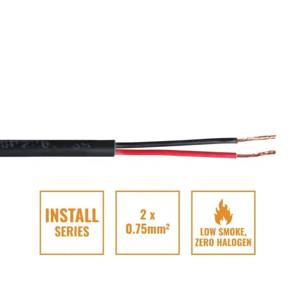 INSTALL LSZH 2 Core 2 x 0.75mm2 Speaker Cable SP2X0.75B, 100m Drum Black