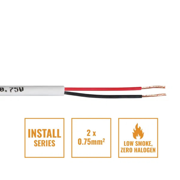 INSTALL LSZH 2 Core 2 x 0.75mm2 Speaker Cable SP2X0.75W, 100m Drum White