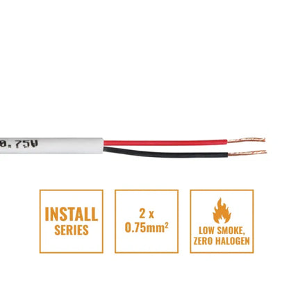 INSTALL LSZH 2 Core 2 x 0.75mm2 Speaker Cable SP2X0.75W, 100m Drum White