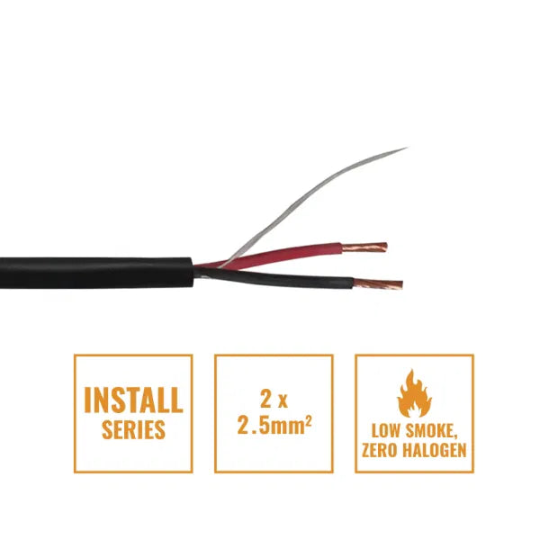 INSTALL LSZH 2 Core 2 x 2.5mm2 Speaker Cable SP2X2.5B, 100m Drum Black