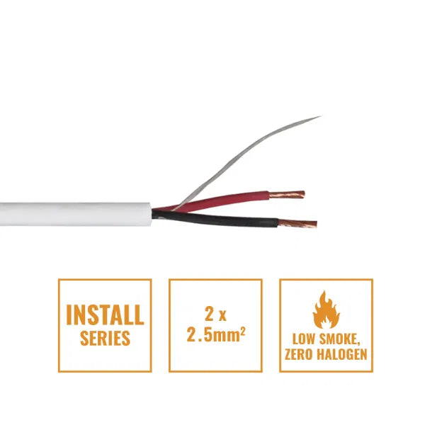 INSTALL LSZH 2 Core 2 x 2.5mm2 Speaker Cable SP2X2.5W, 500m Drum White