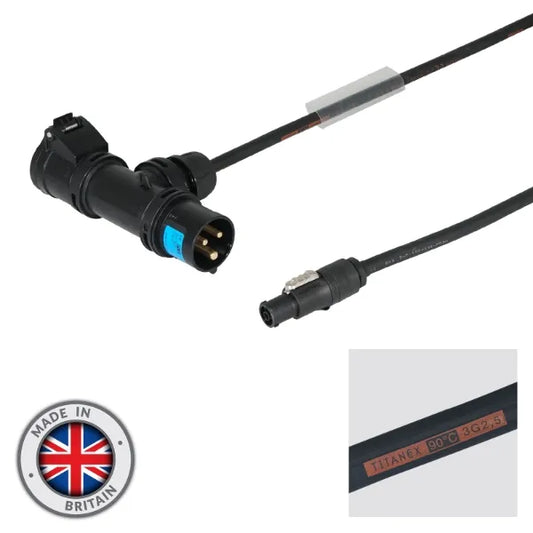 1.5m PCE 16A Black T-Connect to powerCON TRUE1 TOP Cable