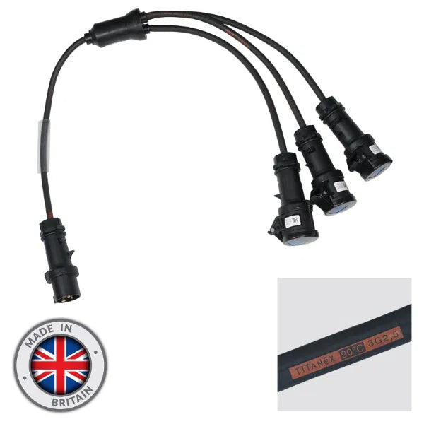 Moulded 3 Way Y Split - 2.5mm 16A Mennekes Connectors