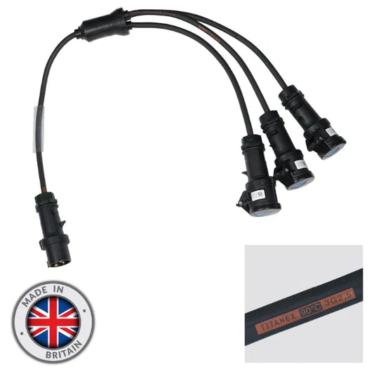 Moulded 3 Way Y Split - 2.5mm 16A Mennekes Connectors