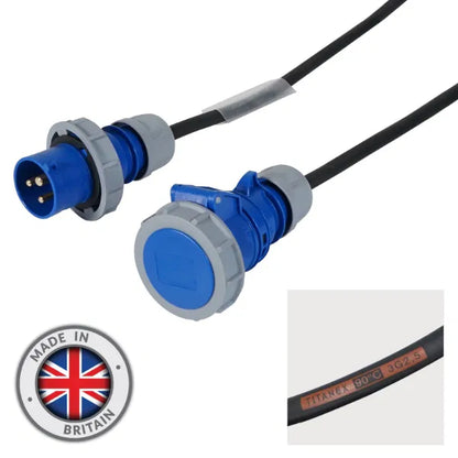 10m 2.5mm IP67 Blue 16A Male - 16A Female Cable