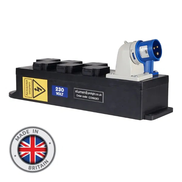 Rubber Distribution Unit, 16A In/Out, 6 x 13A Out