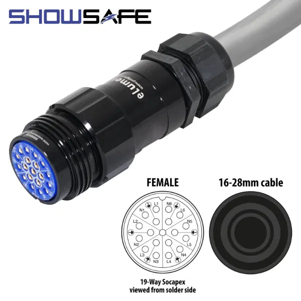 Socapex 19-Pin Line Female Socket 16-28mm