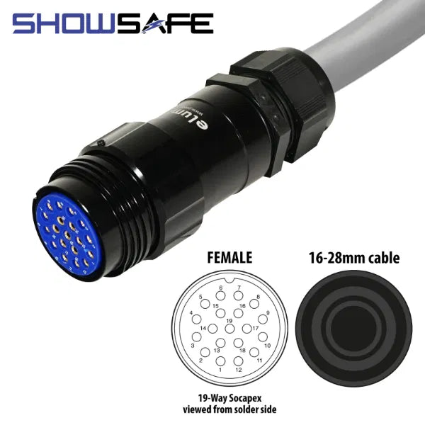 Socapex 19-Pin Line Female Socket 16-28mm Numbered