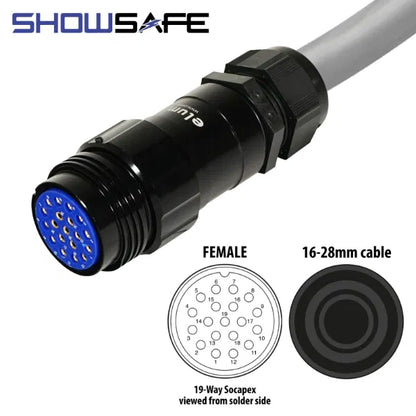 Socapex 19-Pin Line Female Socket 16-28mm Numbered