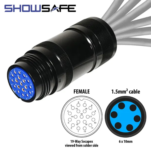 Socapex 19-Pin Line Female Socket 6 x 10mm (1.5mmý cable) Numbered