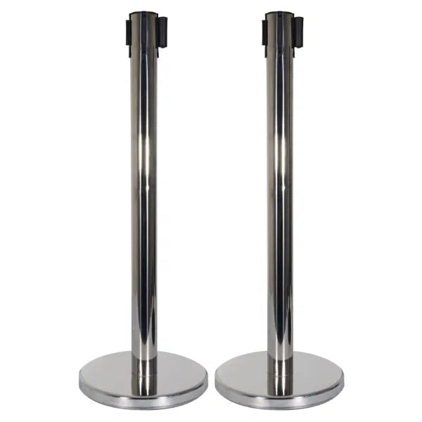 Retractable Barriers - Chrome Pole / Black Strap (Set of 2)