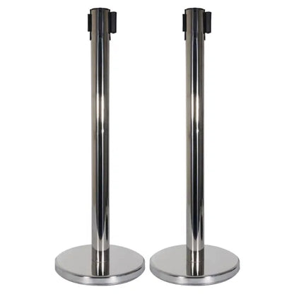 Retractable Barriers - Chrome Pole / Black Strap (Set of 2)