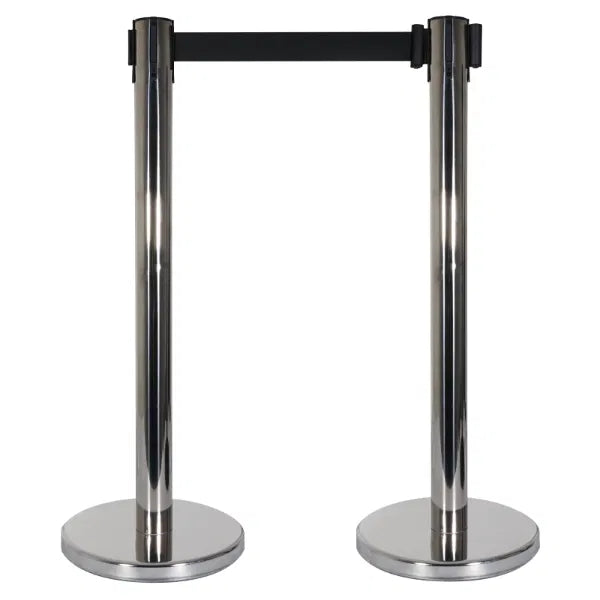 Retractable Barriers - Chrome Pole / Black Strap (Set of 2)