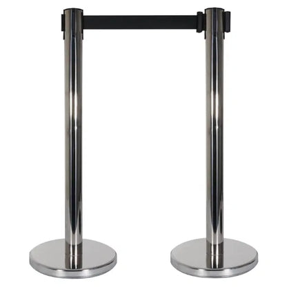 Retractable Barriers - Chrome Pole / Black Strap (Set of 2)