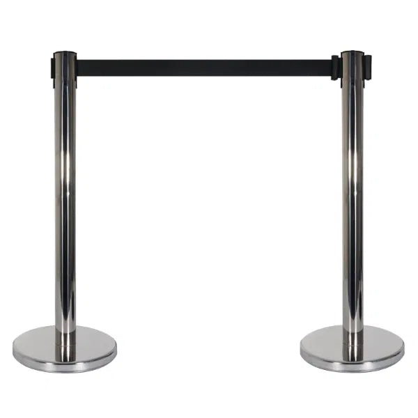 Retractable Barriers - Chrome Pole / Black Strap (Set of 2)