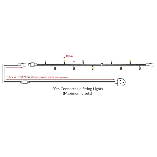 Rubber Connectable, Dimmable LED String Lights Warm White, 20m