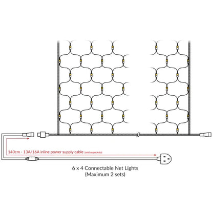 Rubber Connectable, Dimmable LED Net Lights Warm White, 6 x 4m