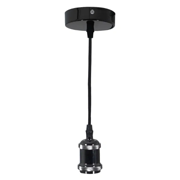 E27 Pendant Kit - Black Chrome with Black Fabric Cord