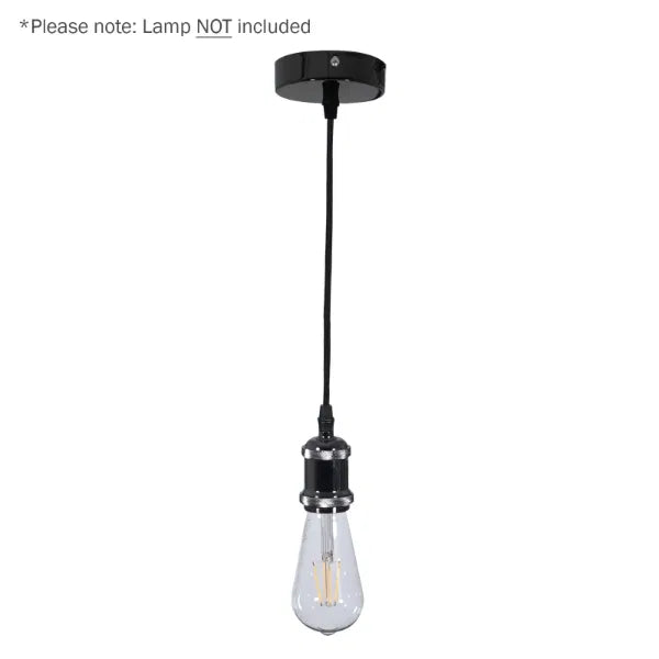 E27 Pendant Kit - Black Chrome with Black Fabric Cord