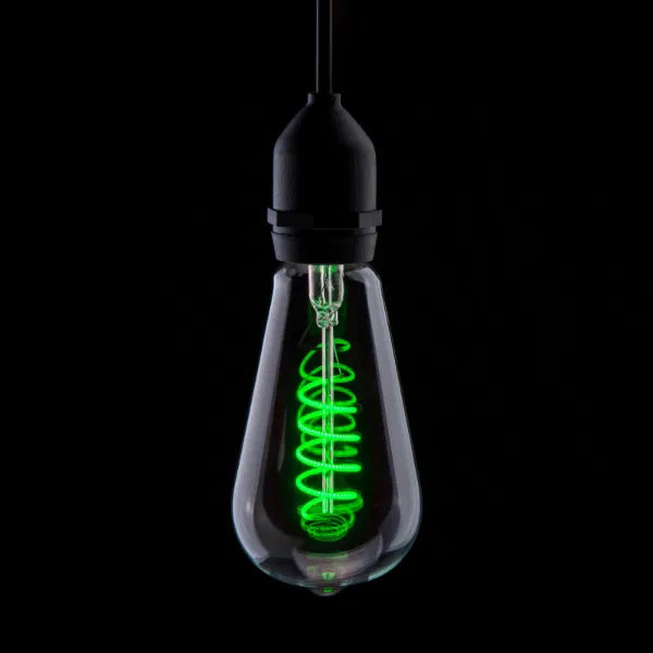 4W Dimmable LED ST64 Spiral Funky Filament Lamp BC, Green