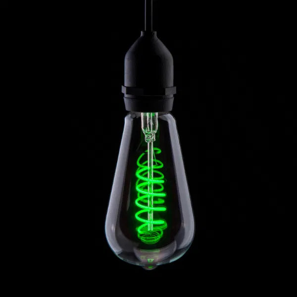 4W Dimmable LED ST64 Spiral Funky Filament Lamp ES, Green